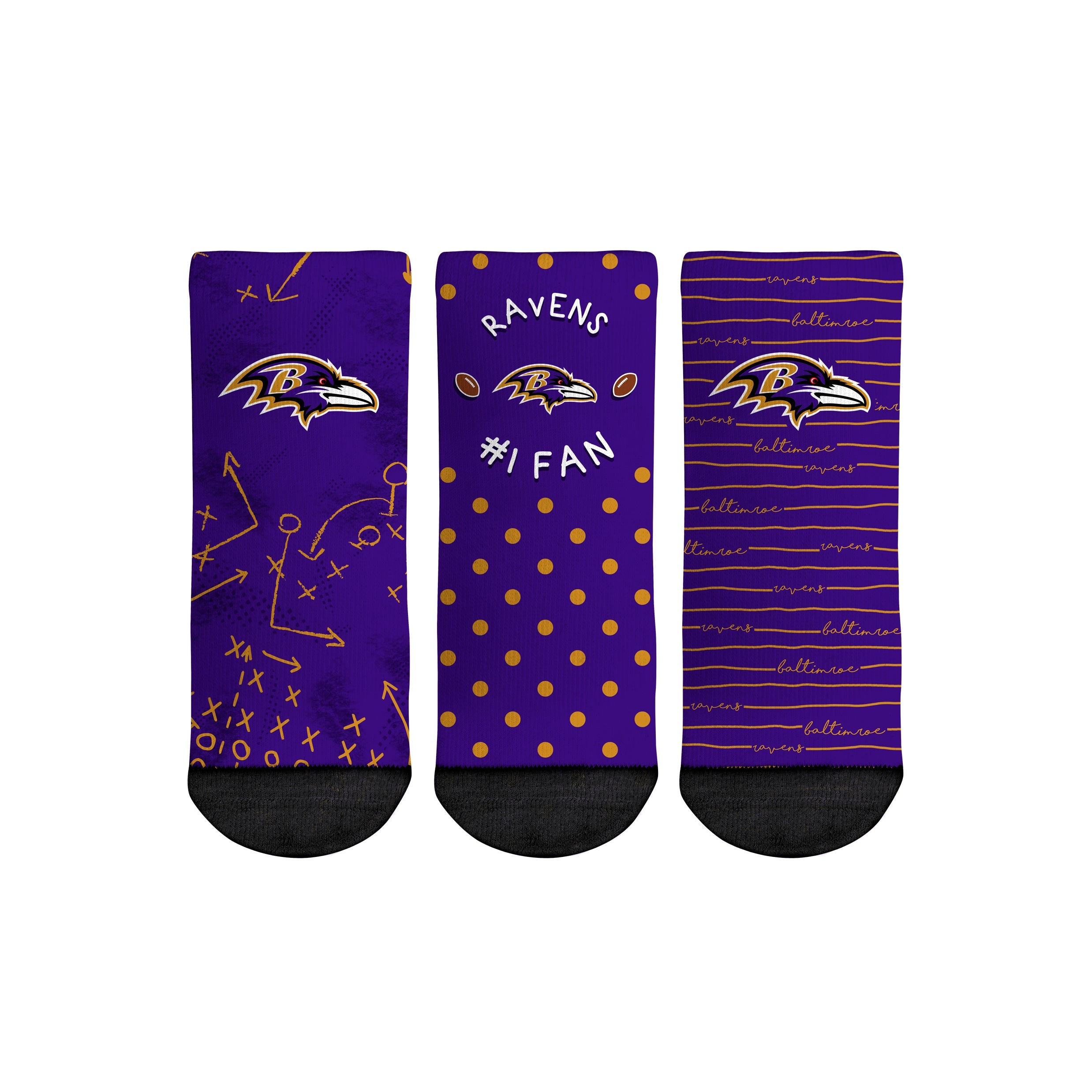 Rock 'Em Socks Rock 'Em Socks Baltimore Ravens - Number 1 Fan 3-Pack (Toddler) — main product shot
