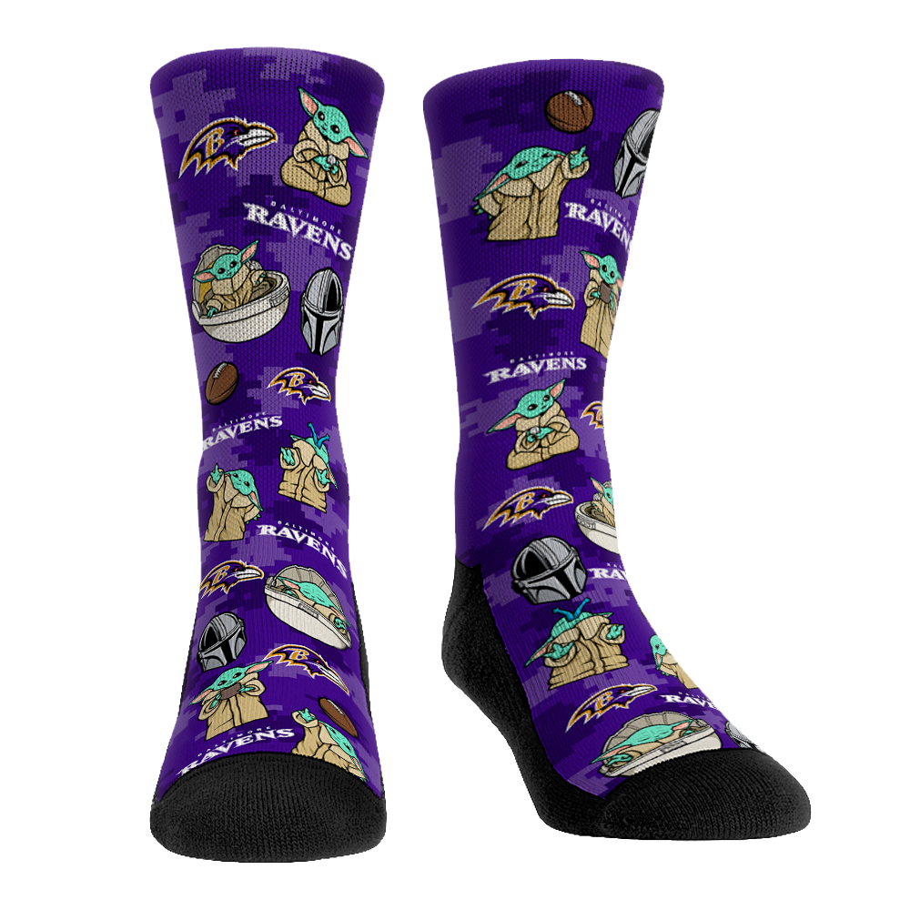 Rock 'Em Socks Rock 'Em Socks Baltimore Ravens - Star Wars  - Grogu All-Over — main product shot