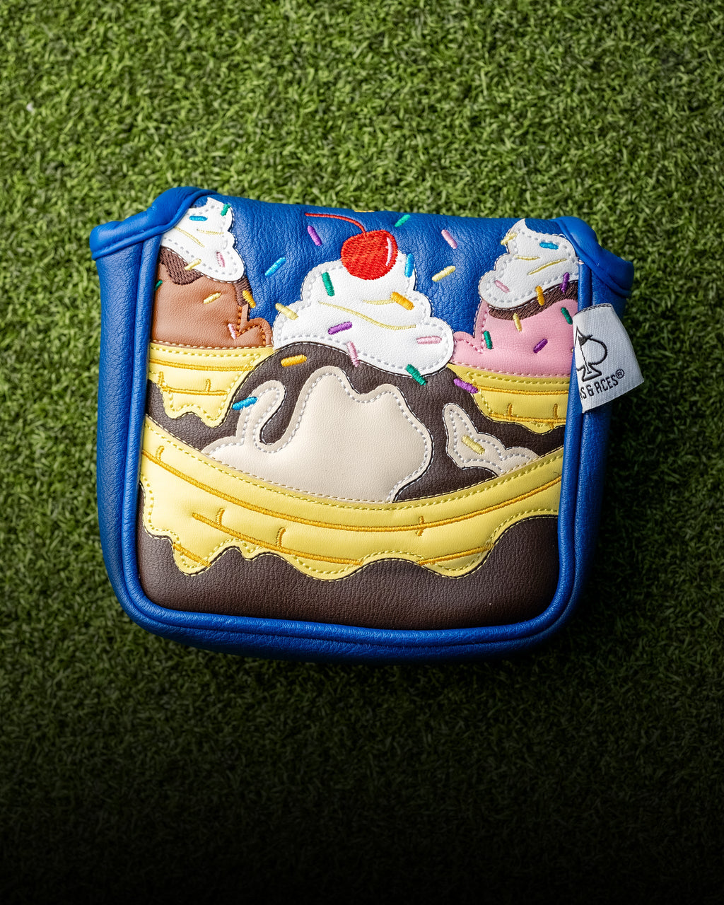 Pins and Aces Banana Split - Mallet Putter Cover — flat-lay composition