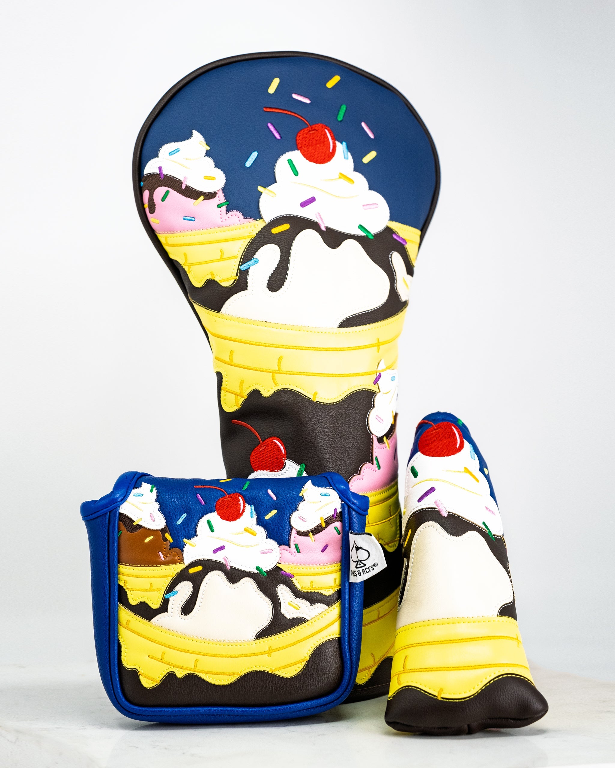 Pins and Aces Banana Split - Mallet Putter Cover — comparison shot