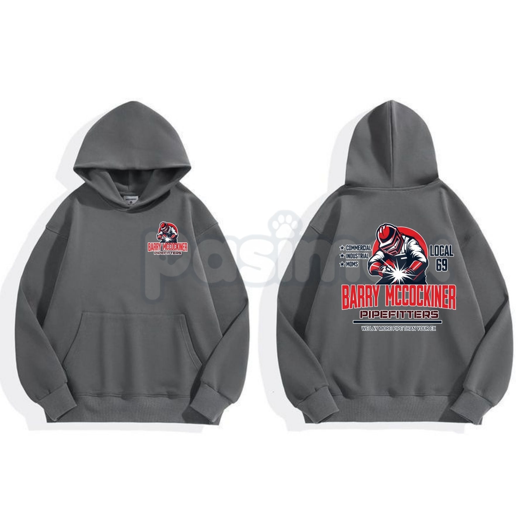 Pasimax Barry McCockiner Pipefitters Local 69 Hoodie – Funny Parody Workwear Pullover, Sarcastic Trade Humor Apparel, Unisex 