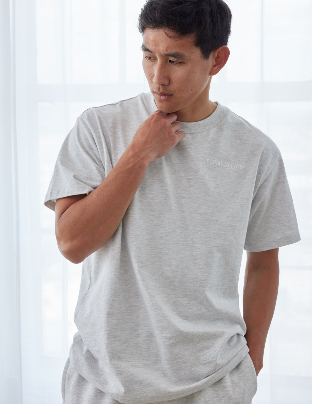 Elevated Faith Basics Cloud Grey Unisex Tee — lifestyle context