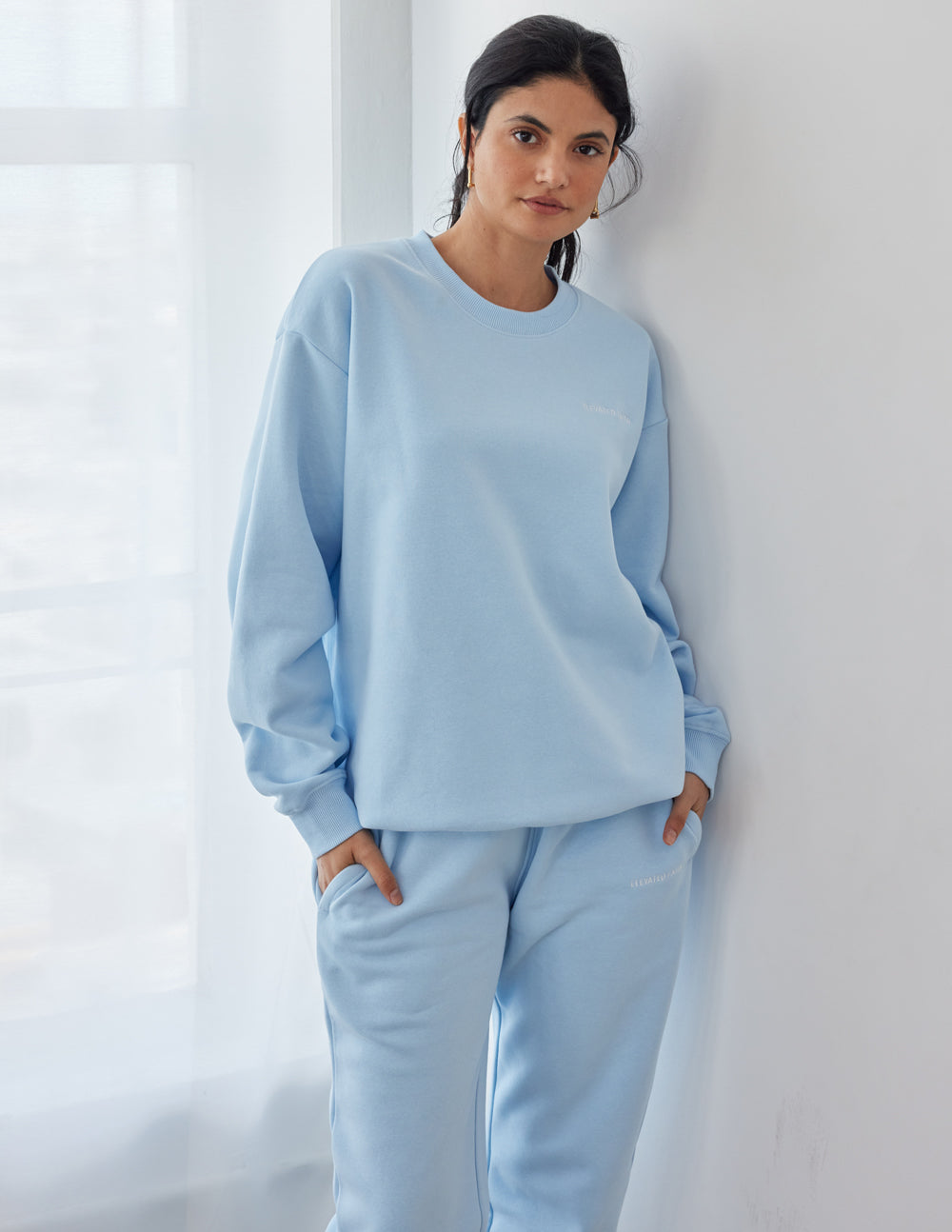 Elevated Faith Basics Dream Blue Unisex Crewneck — lifestyle context