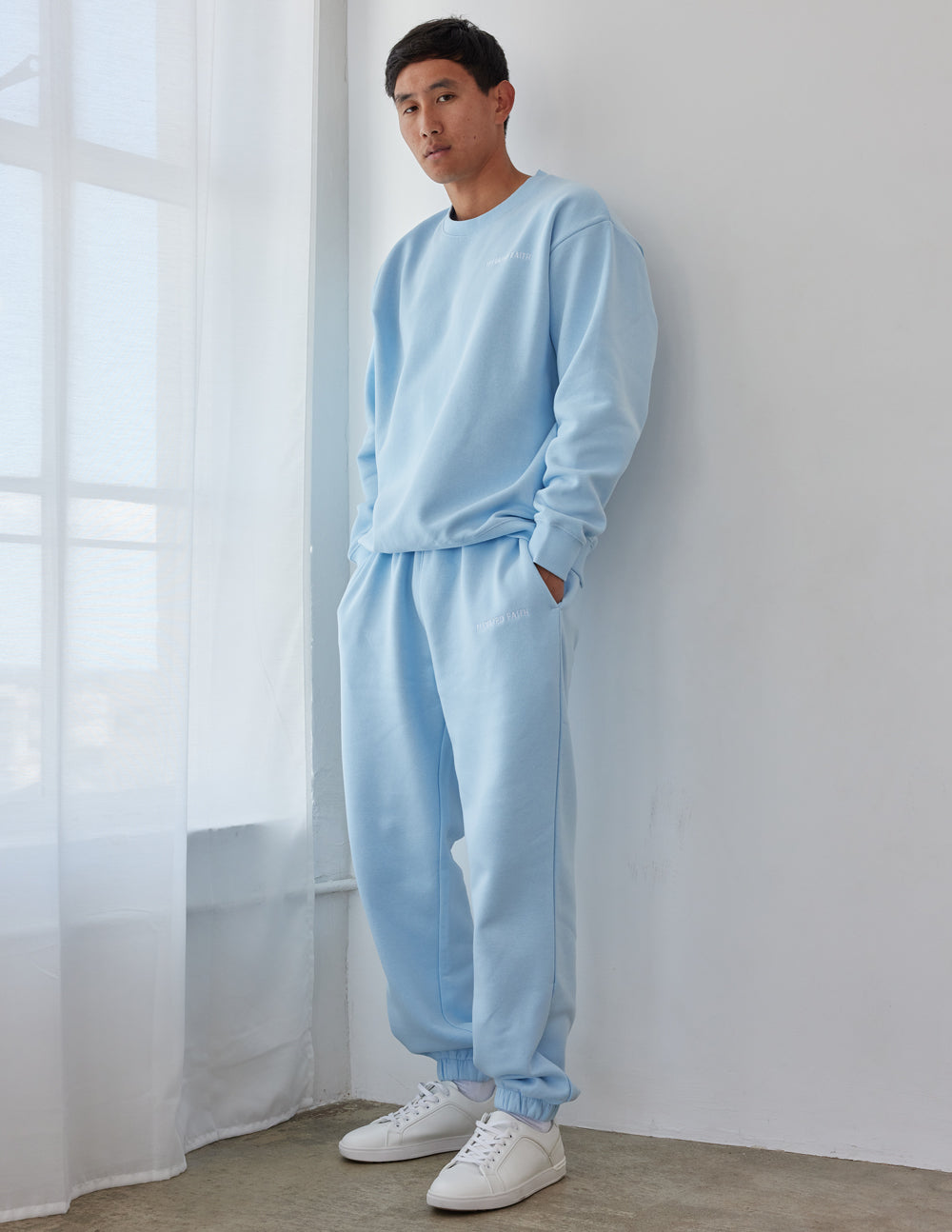Elevated Faith Basics Dream Blue Unisex Crewneck — lifestyle context
