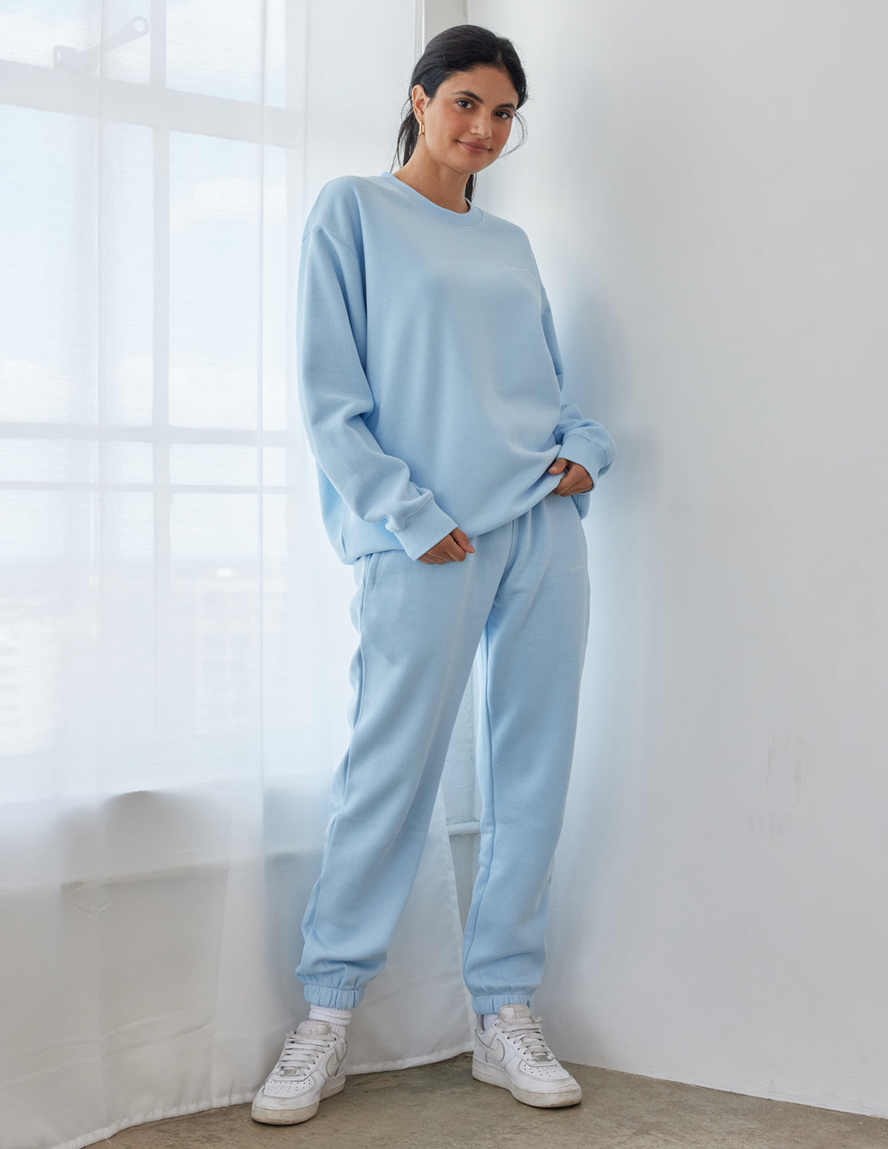 Elevated Faith Basics Dream Blue Unisex Crewneck — side view