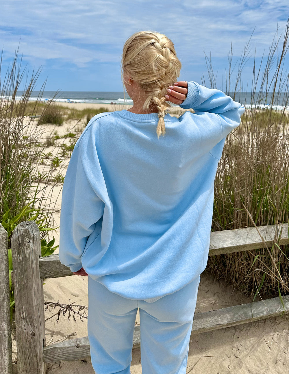 Elevated Faith Basics Dream Blue Unisex Crewneck — size reference