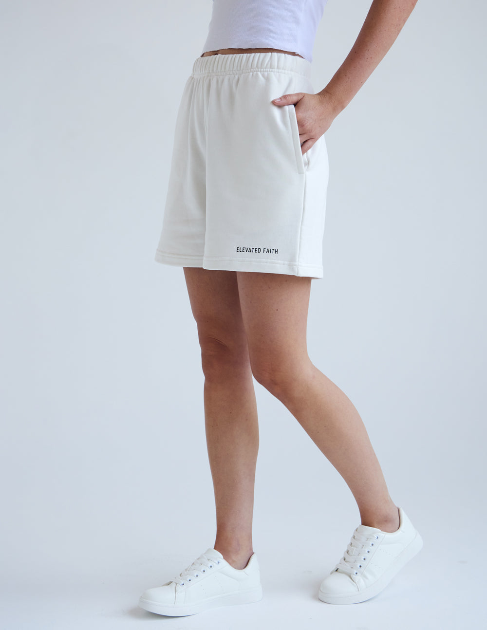 Elevated Faith Basics Ivory Women's Short — lifestyle context