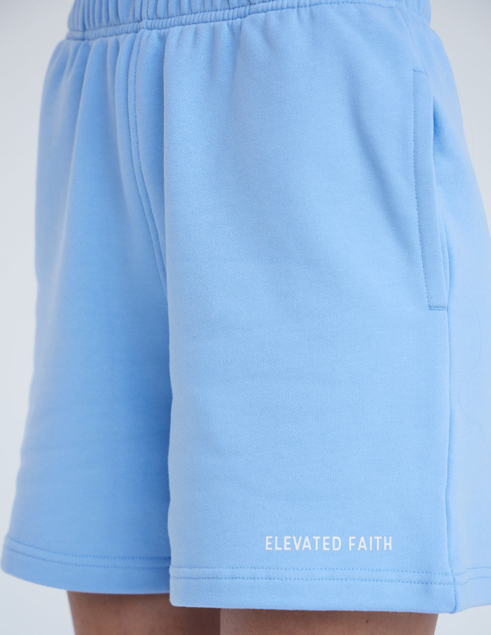 Elevated Faith Basics Lake Blue Women's Short — detail close-up