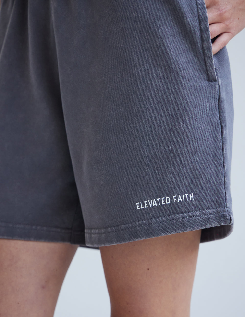 Elevated Faith Basics Smoke Grey Women's Short — detail close-up
