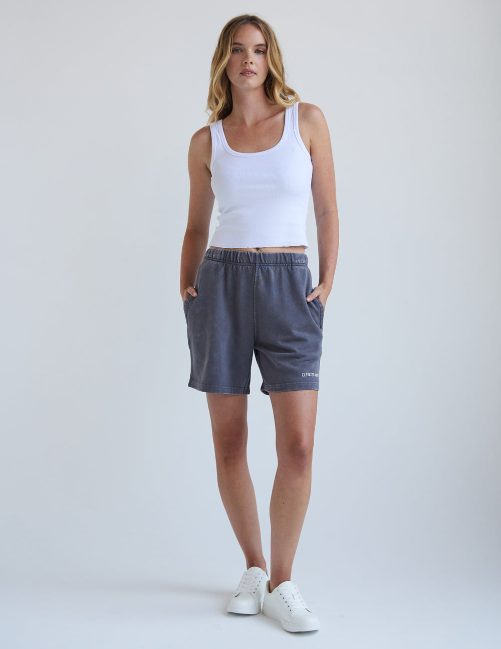 Elevated Faith Basics Smoke Grey Women's Short — lifestyle context