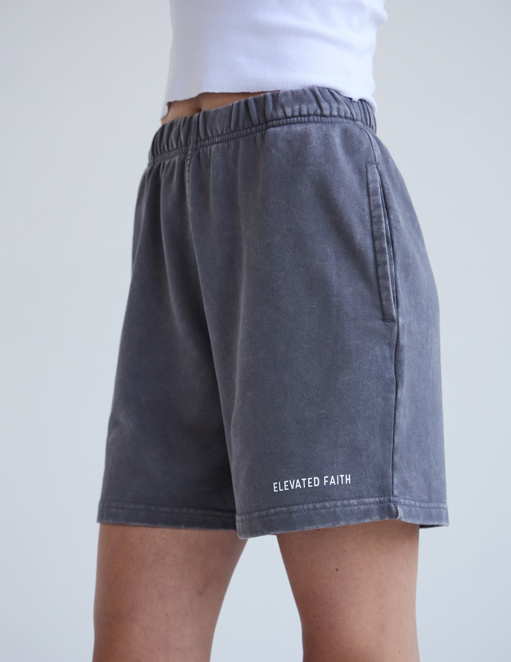 Elevated Faith Basics Smoke Grey Women's Short — side view