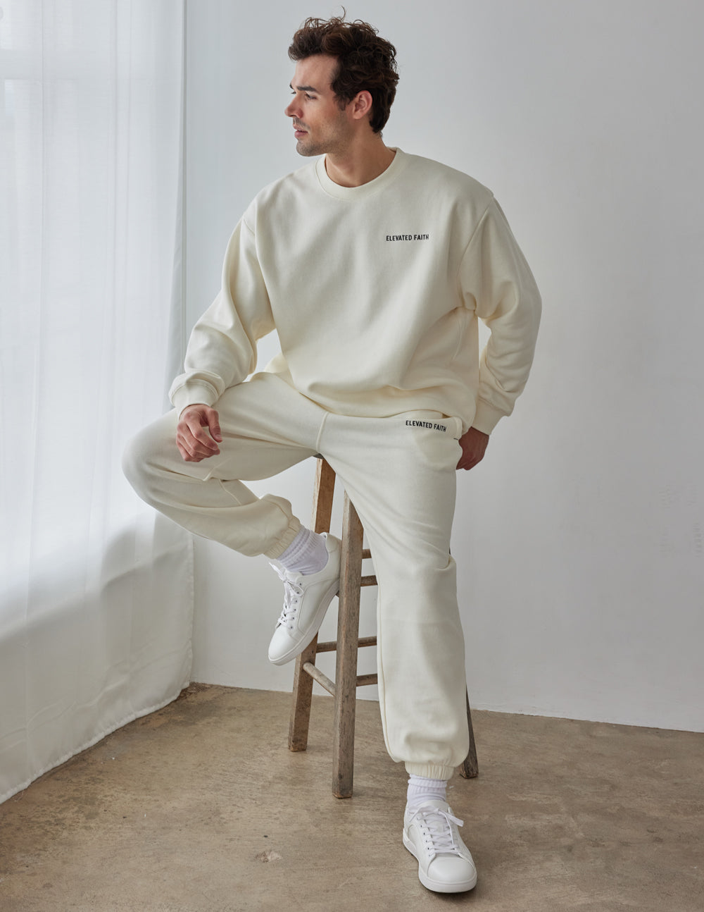 Elevated Faith Basics White Sand Unisex Crewneck — main product shot