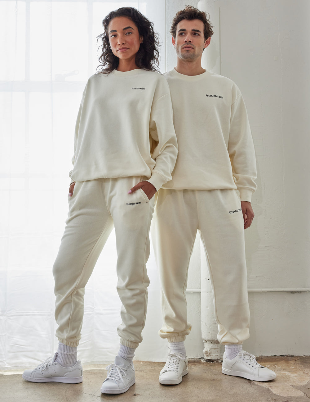 Elevated Faith Basics White Sand Unisex Crewneck — main product shot