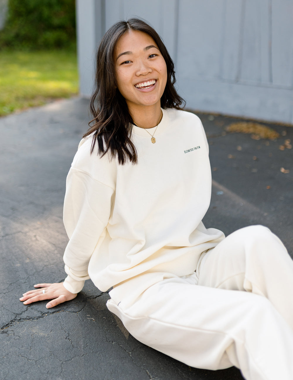 Elevated Faith Basics White Sand Unisex Crewneck — alternative angle