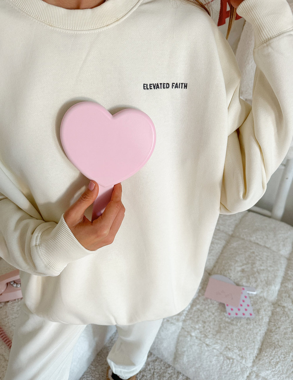 Elevated Faith Basics White Sand Unisex Crewneck — lifestyle context