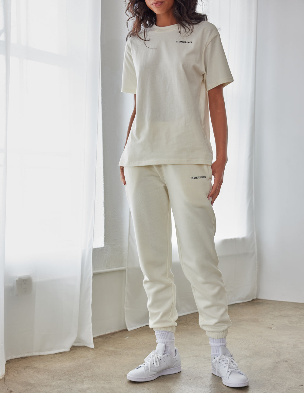 Elevated Faith Basics White Sand Unisex Sweatpant — detail close-up