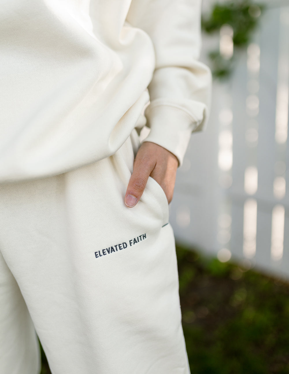 Elevated Faith Basics White Sand Unisex Sweatpant — back view