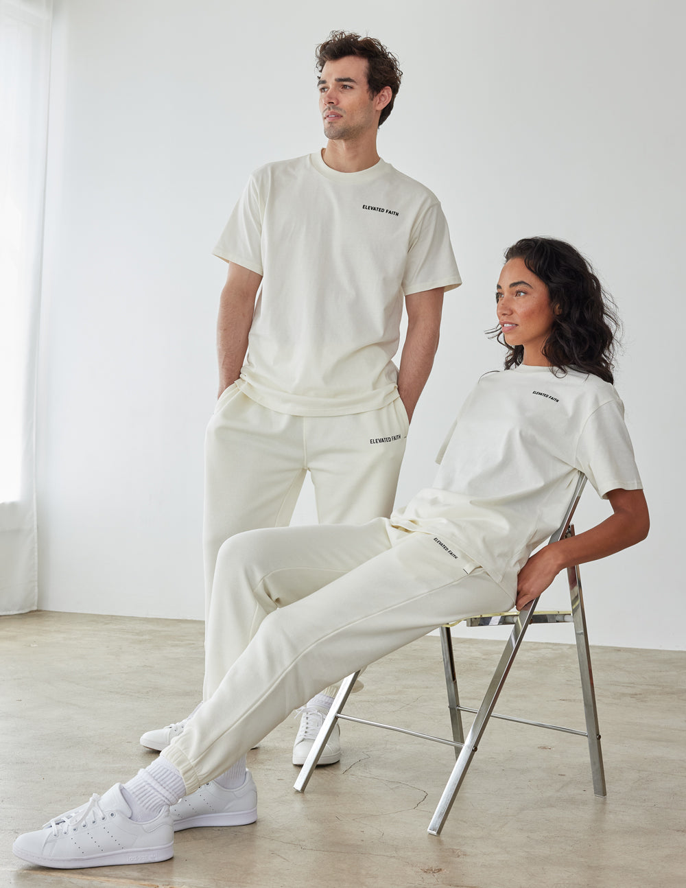 Elevated Faith Basics White Sand Unisex Tee — lifestyle context