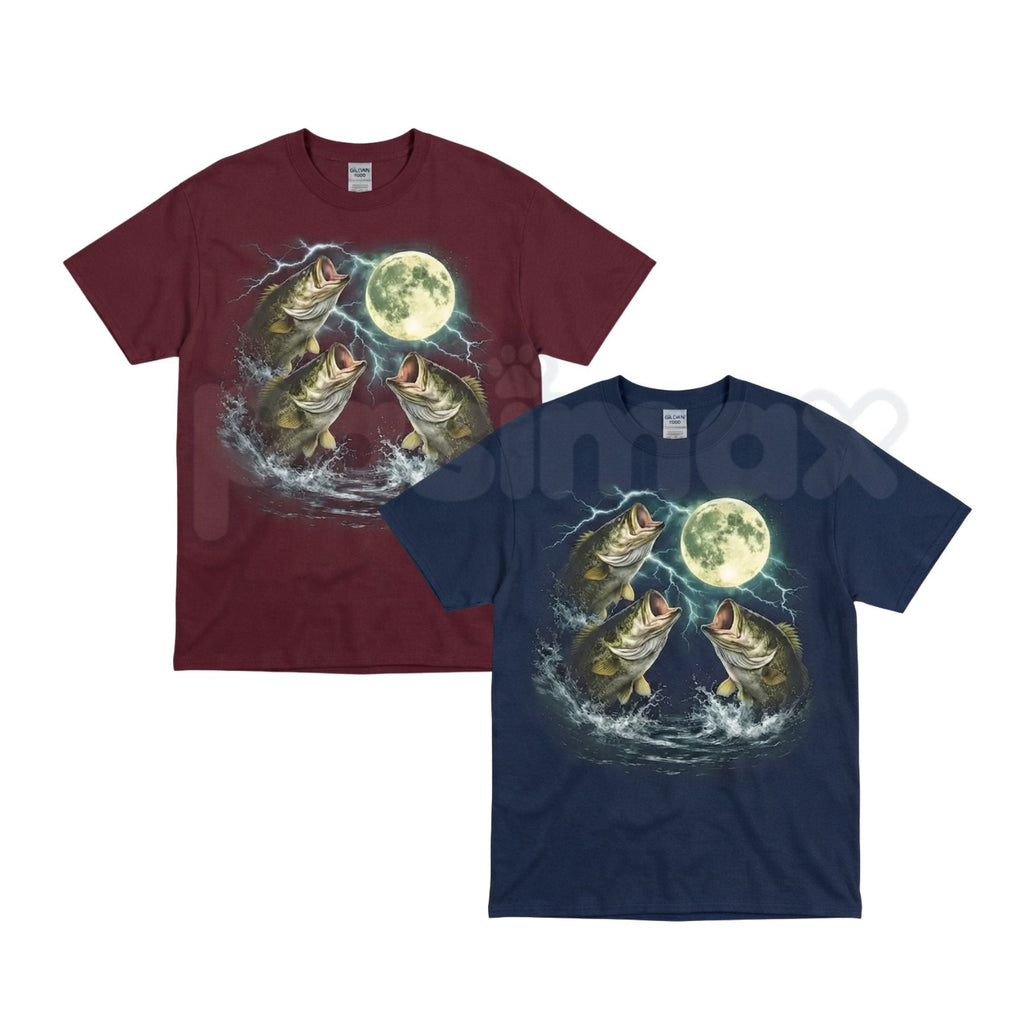 Bass Fish Moon 90s Vintage Graphic T-Shirt – Retro Largemouth Bass Fishing Tee, Classic Fisherman Outdoor Gift Unisex Shirt