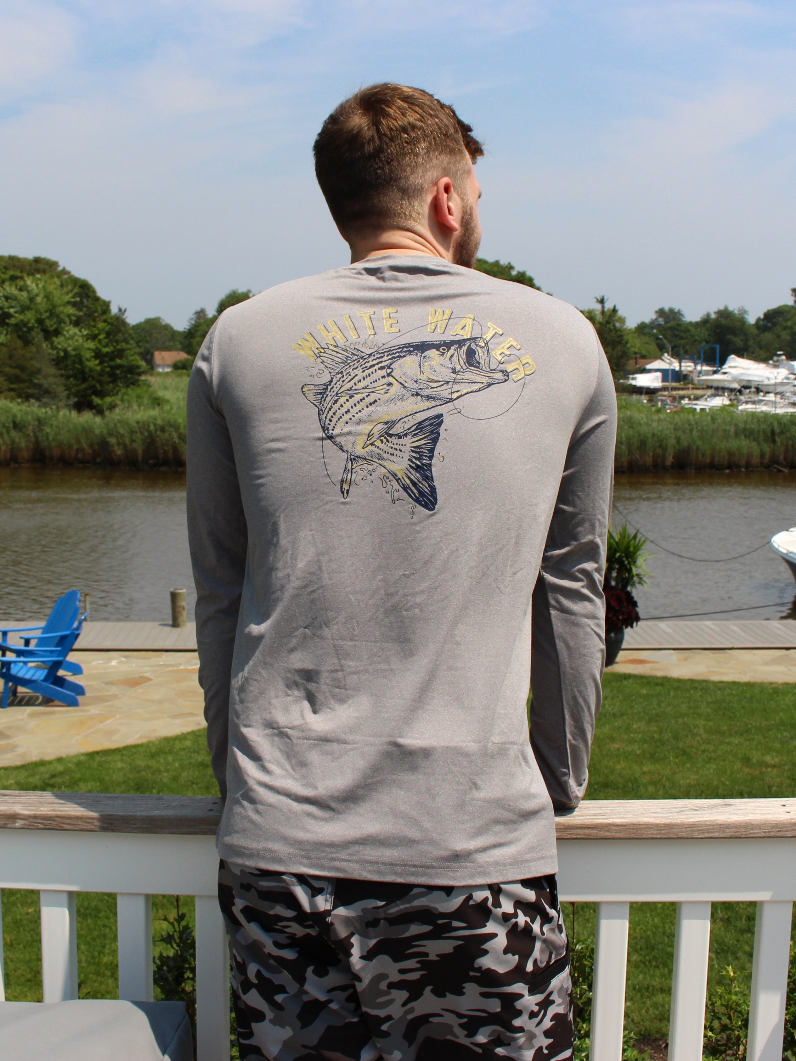 White Water Life Bass Graphic Performance Tee — lifestyle context