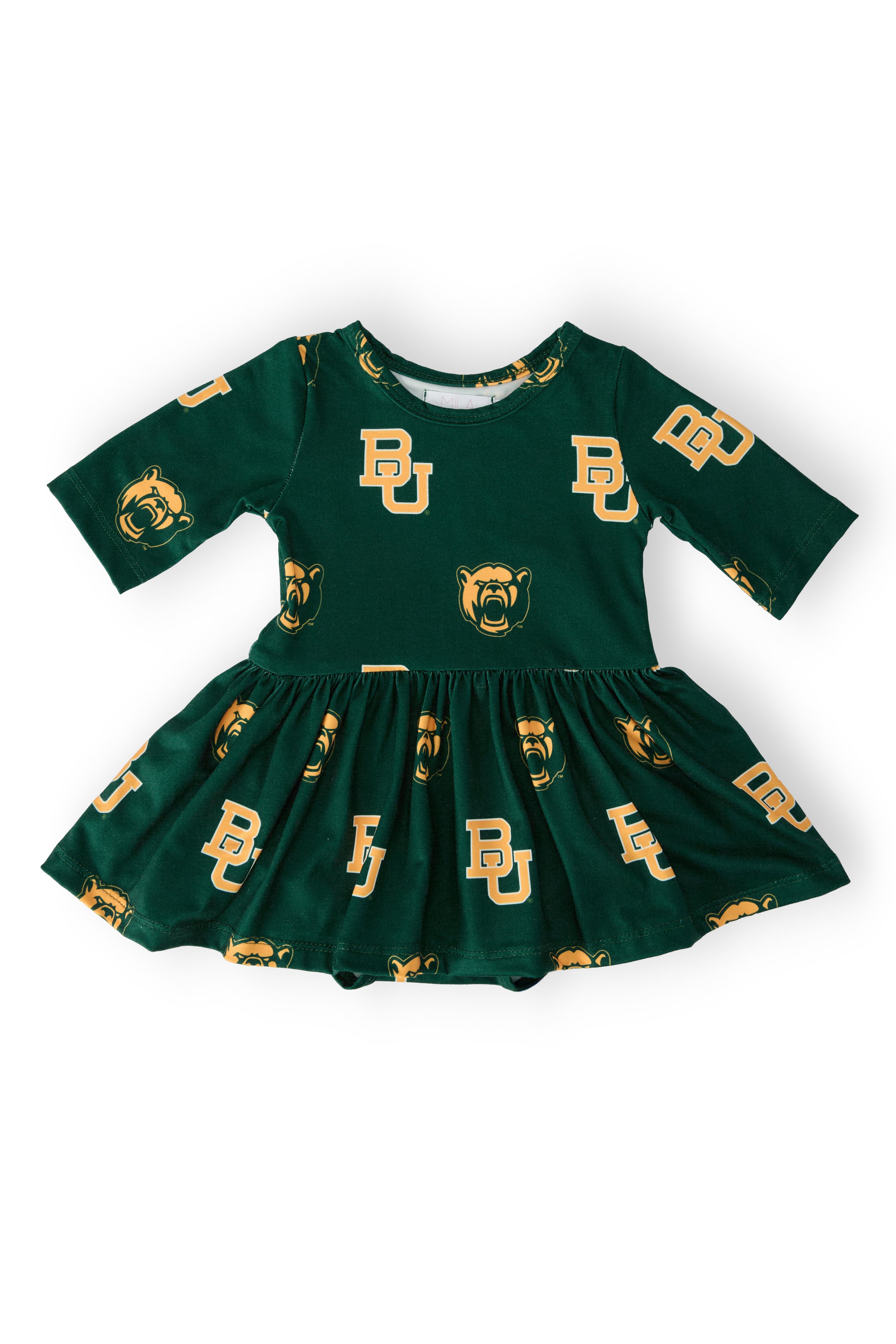 Mila & Rose ® Baylor Green Bear 3/4 Sleeve Twirl Bodysuit — main product shot