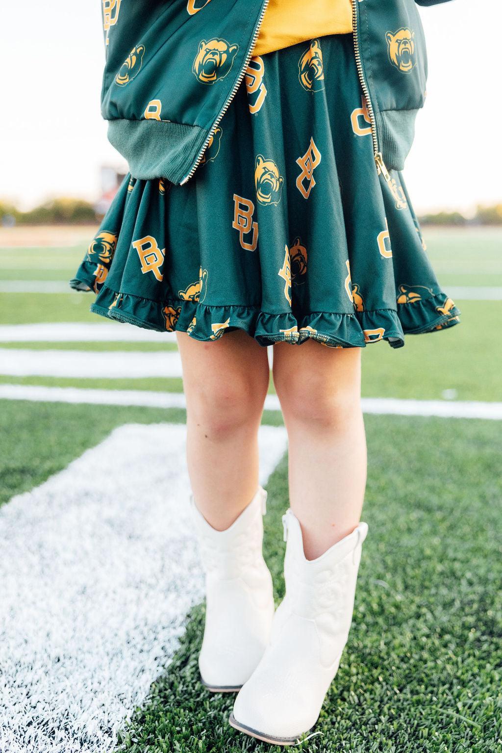 Mila & Rose ® Baylor Green Bear Ruffle Twirl Skort — main product shot
