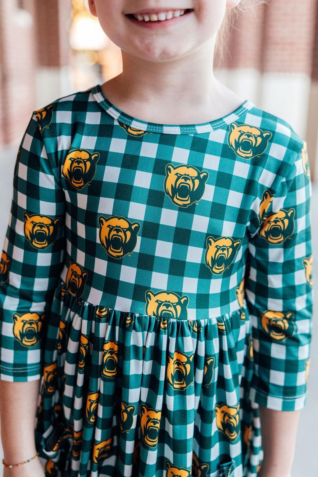 Mila & Rose ® Baylor Plaid Bear 3/4 Sleeve Pocket Twirl Dress — alternative angle