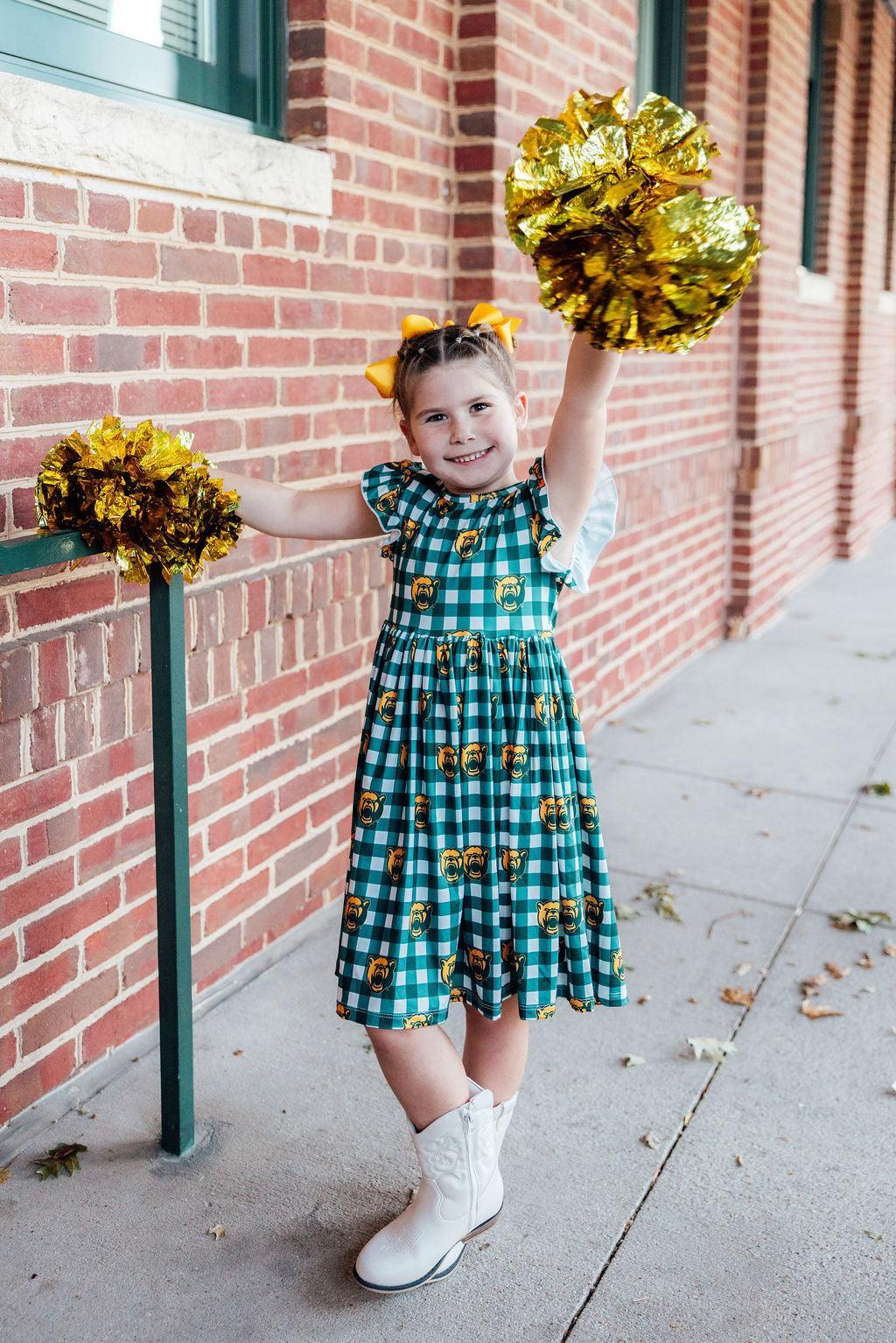 Mila & Rose ® Baylor Plaid Bear Flutter Twirl Dress — main product shot
