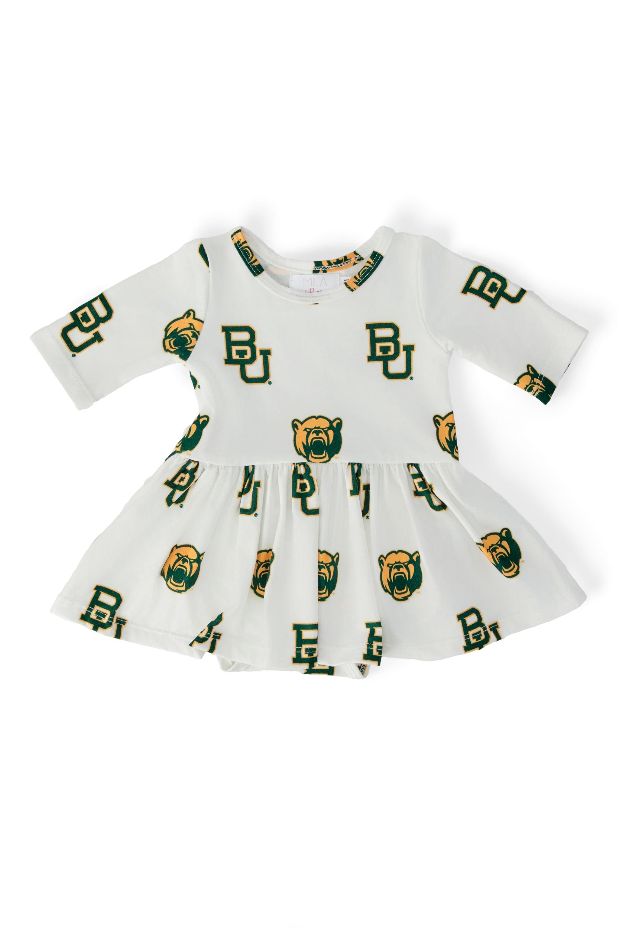 Mila & Rose ® Baylor White Bear 3/4 Sleeve Twirl Bodysuit — main product shot