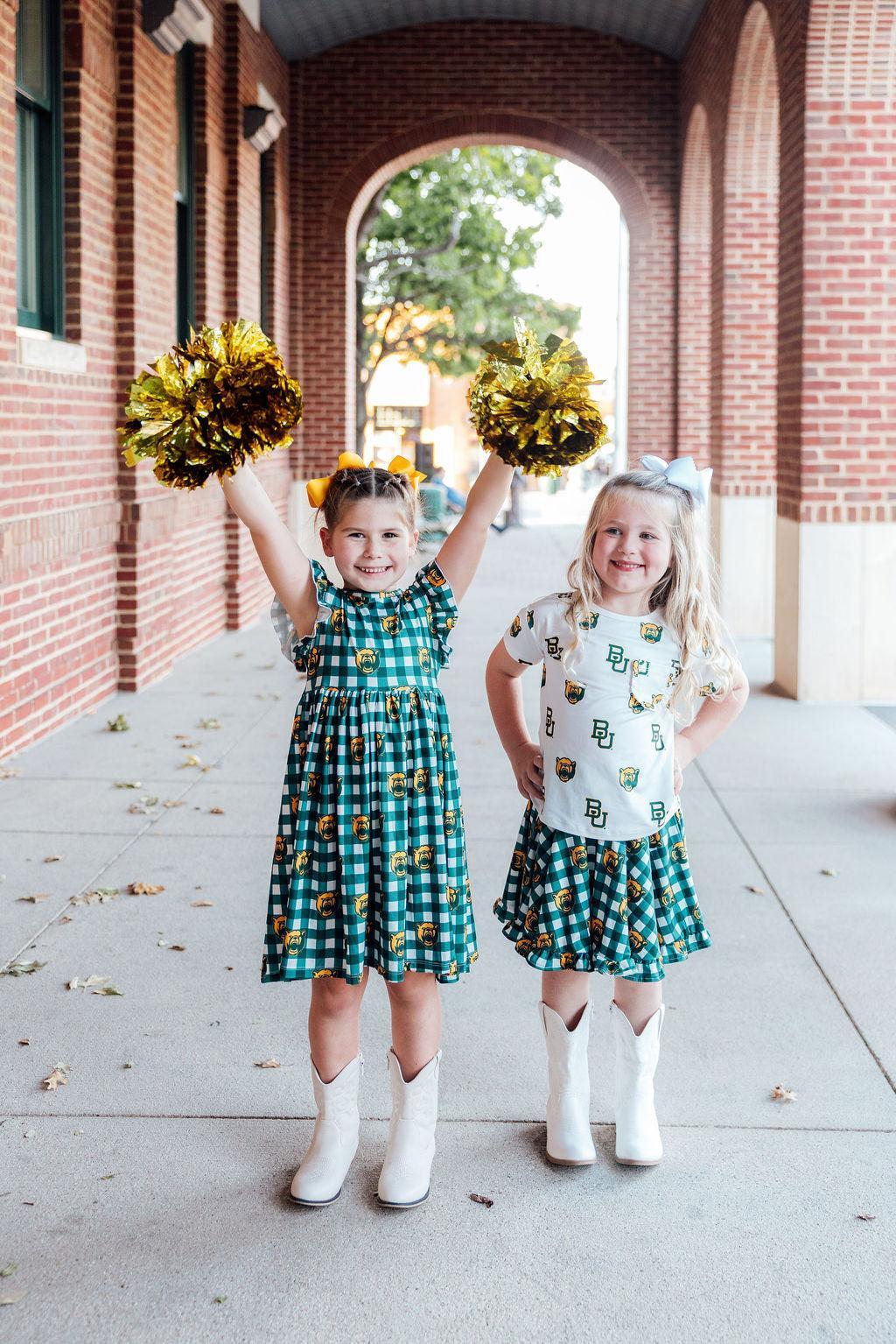 Baylor White Bear Ruffle Pocket Tee