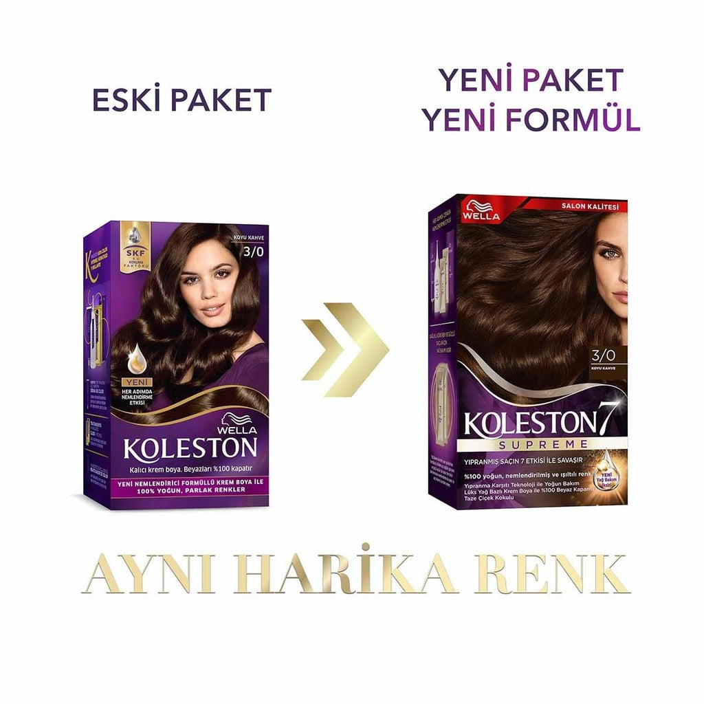 Wella Koleston Supreme Dark Brown Hair Dye 3/0 - Intense Color, Gray Coverage & Shine - Permanent At-Home Hair Color Kit