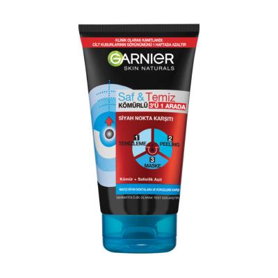 Garnier Skin Naturals 3-in-1 Charcoal Face Mask, Cleanser & Exfoliator - Blackhead Removal, Salicylic Acid Skincare