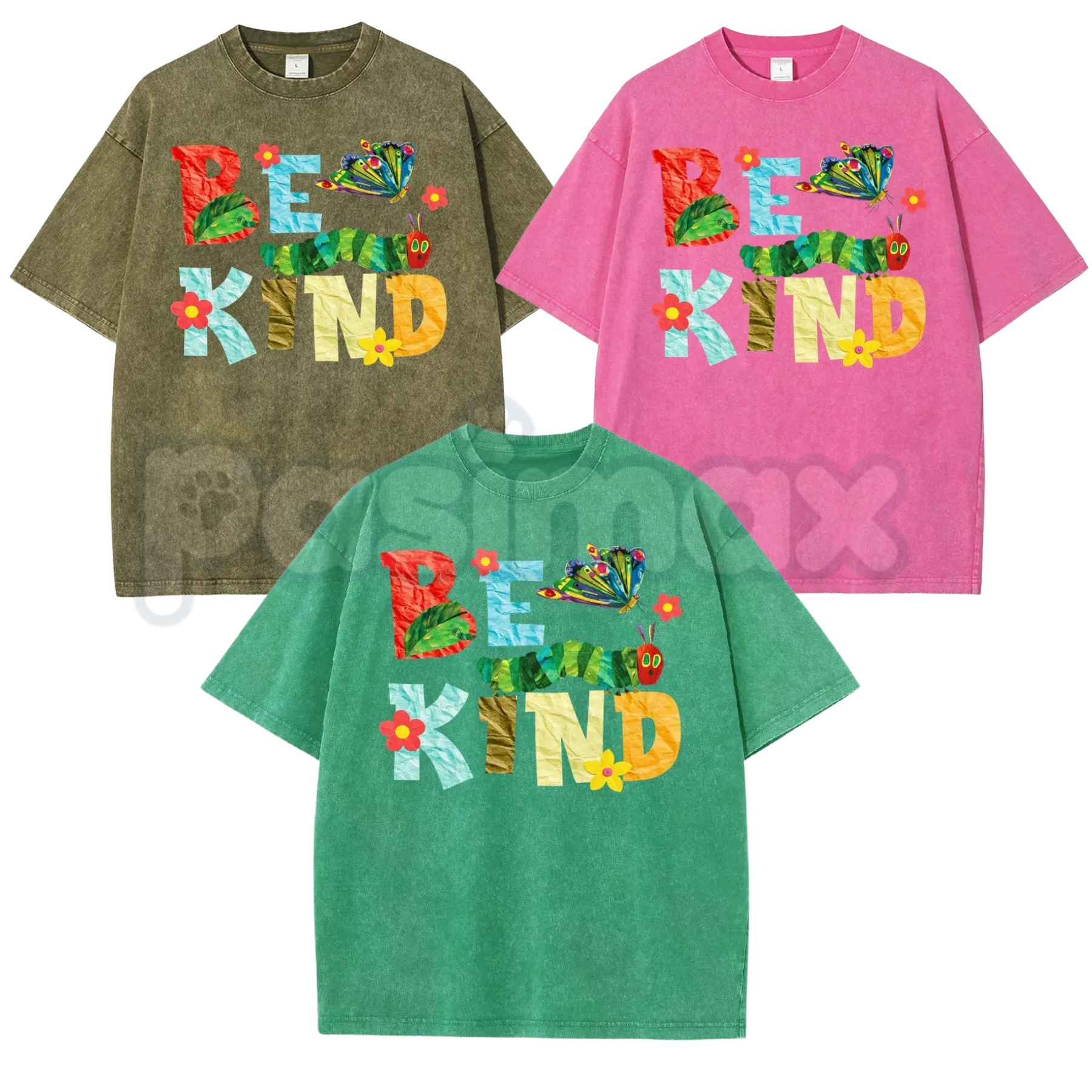 Be Kind Paper Collage Bug Butterfly Floral T-Shirt – Retro Cottagecore Graphic Tee, Vintage Washed Lightweight Cotton Botanical Unisex Top