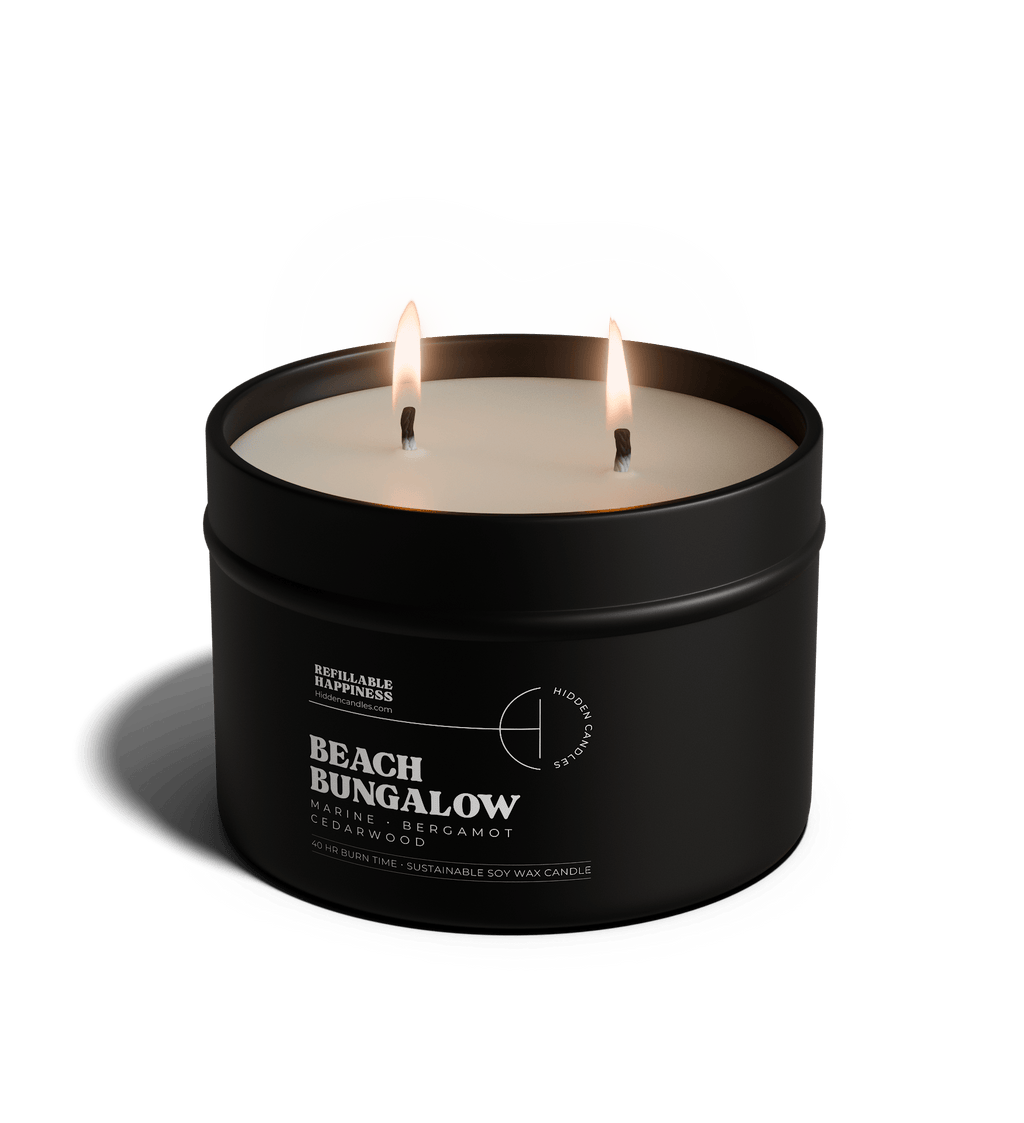 Beach Bungalow Candle 10.6 oz – Marine Air, Driftwood & White Tea – Hidden Candles