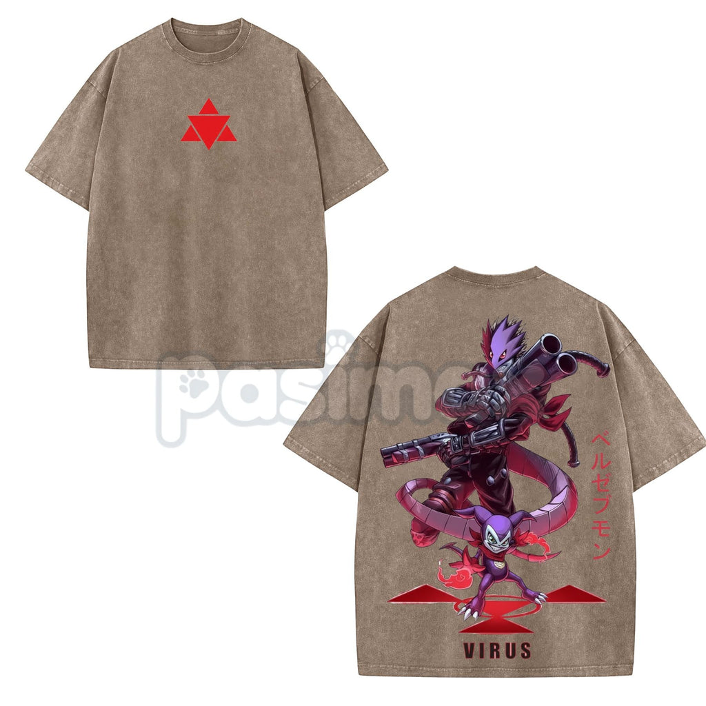 Pasimax Beelzemon x Impmon T-Shirt – Digimon Vintage Washed Oversized Heavy Cotton Anime Tee — main product shot