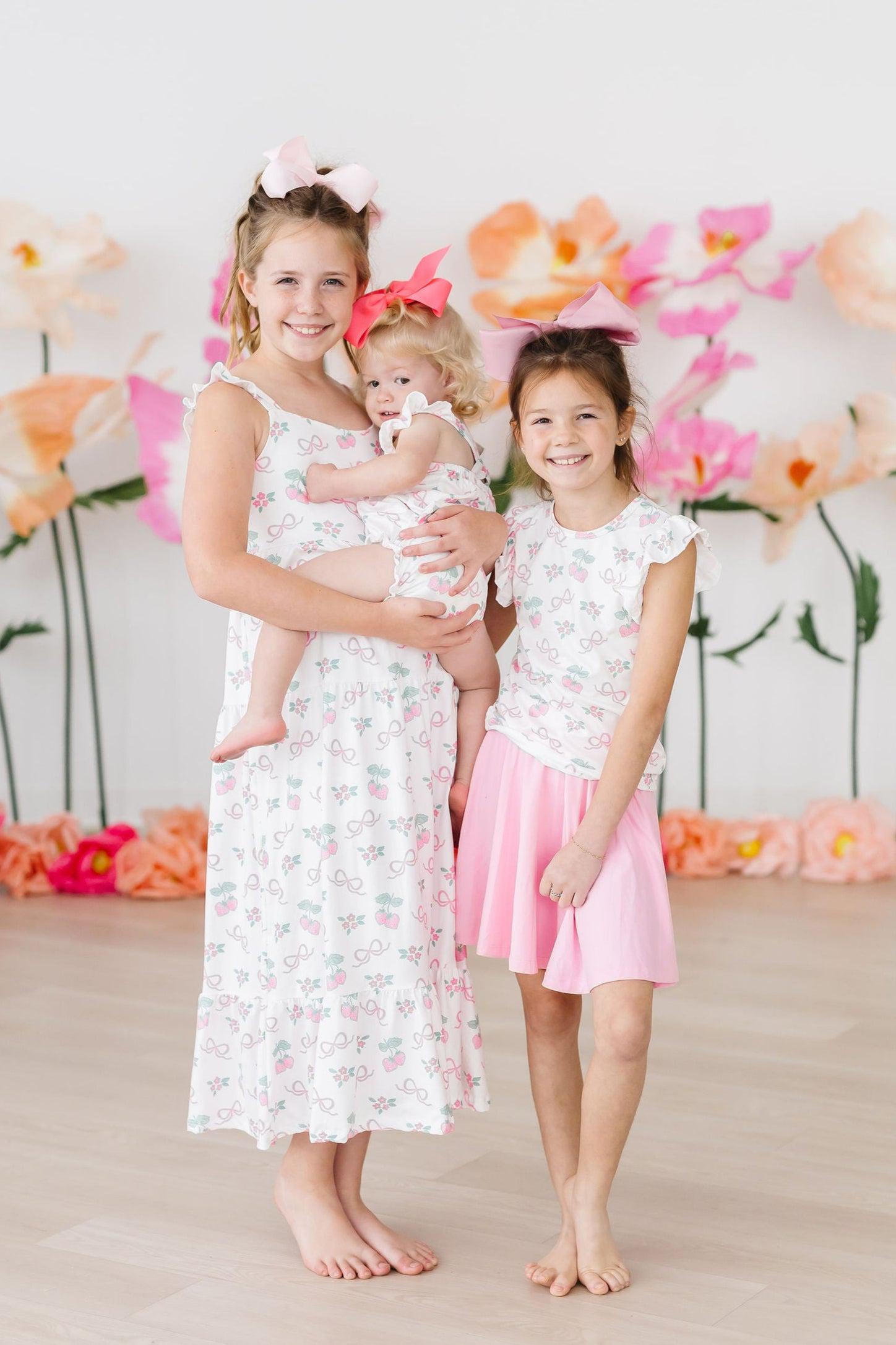 Mila & Rose ® Berries & Bows Ruffle Cross Back Romper — lifestyle context