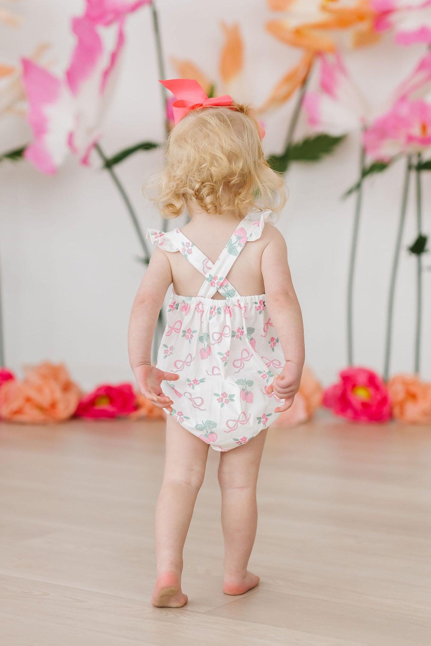 Mila & Rose ® Berries & Bows Ruffle Cross Back Romper — side view