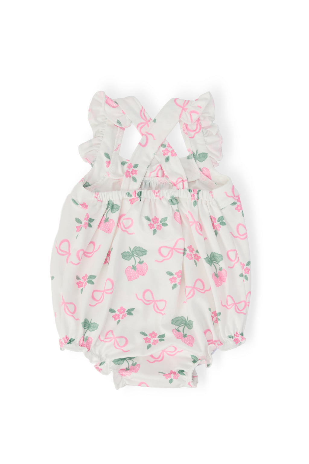 Mila & Rose ® Berries & Bows Ruffle Cross Back Romper — back view