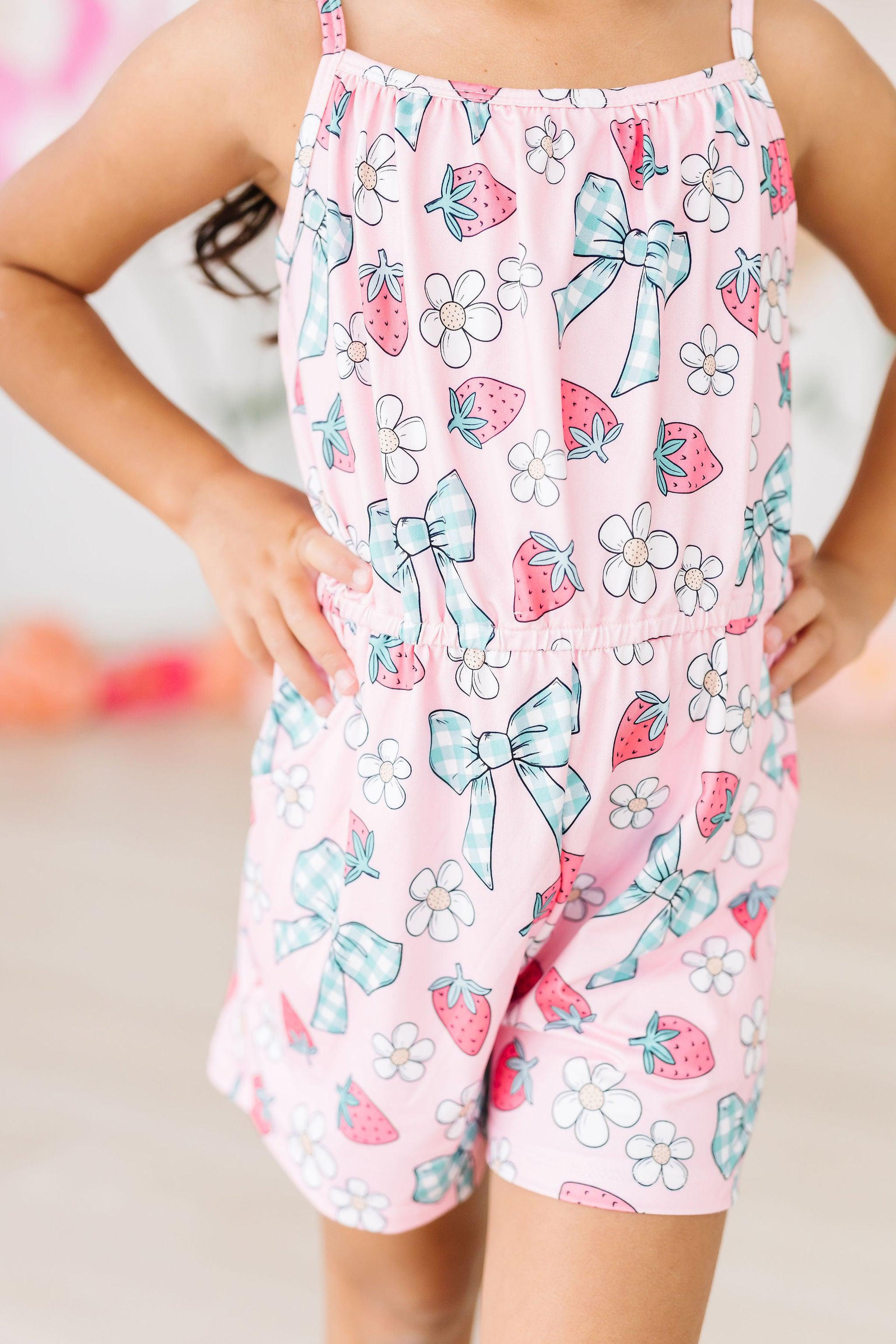 Mila & Rose ® Berry Picnic Strappy Play Romper — detail close-up