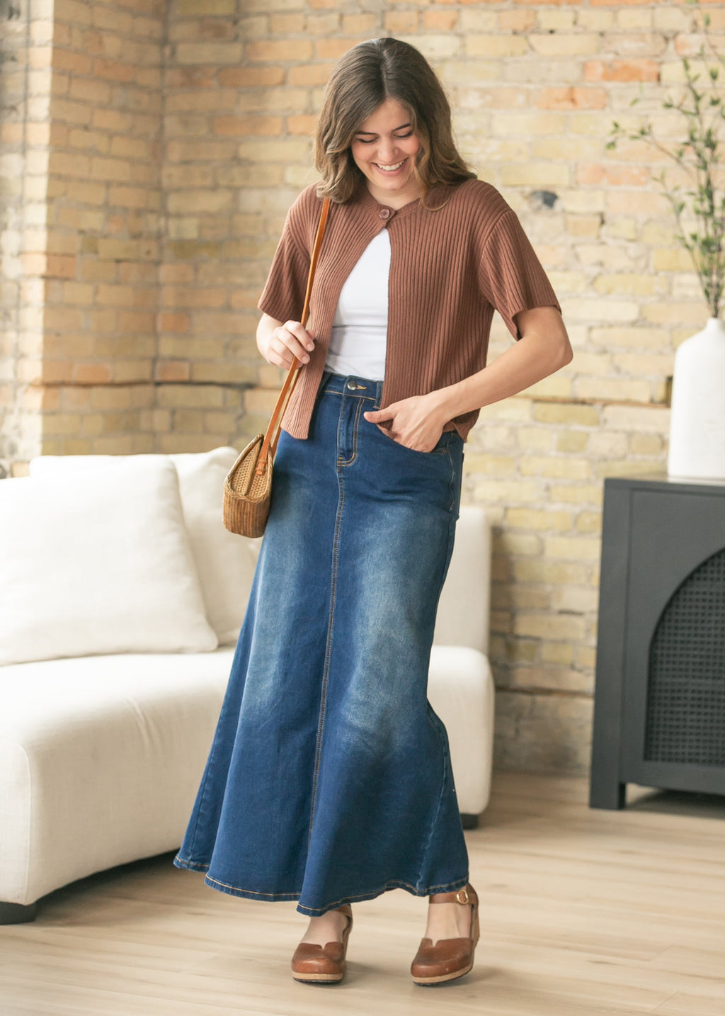 Inherit Co. Bethany Dark Wash A-line Long Denim Skirt — main product shot
