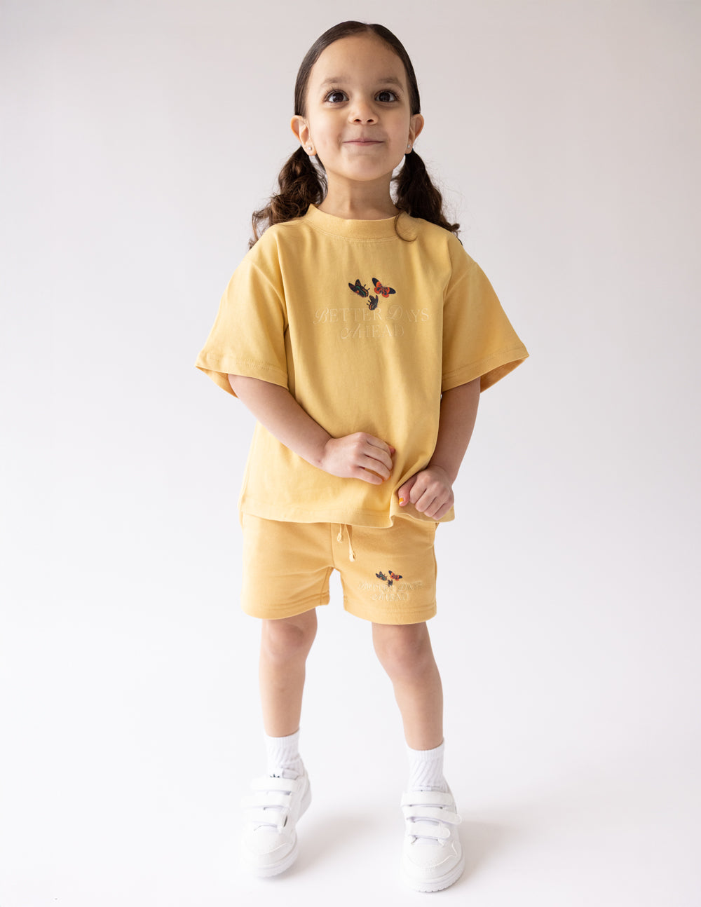 Elevated Faith Better Days Butterfly Kids Short — lifestyle context