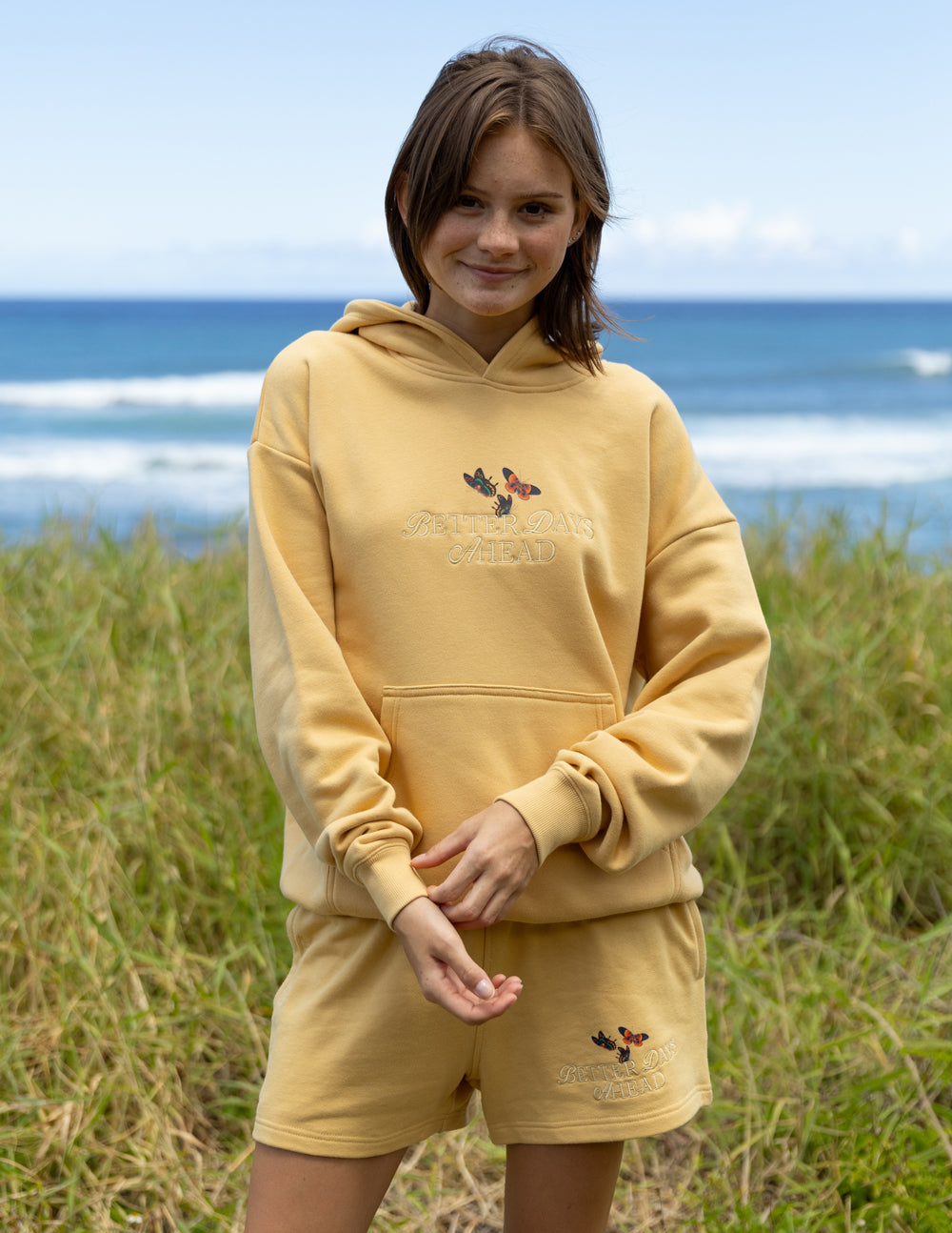 Elevated Faith Better Days Butterfly Unisex Hoodie — lifestyle context