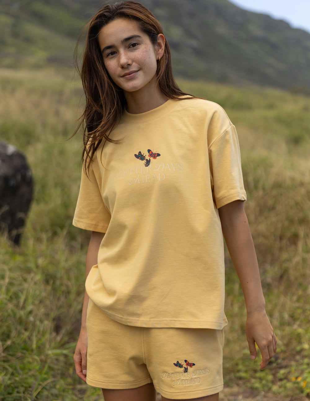 Elevated Faith Better Days Butterfly Unisex Tee — detail close-up
