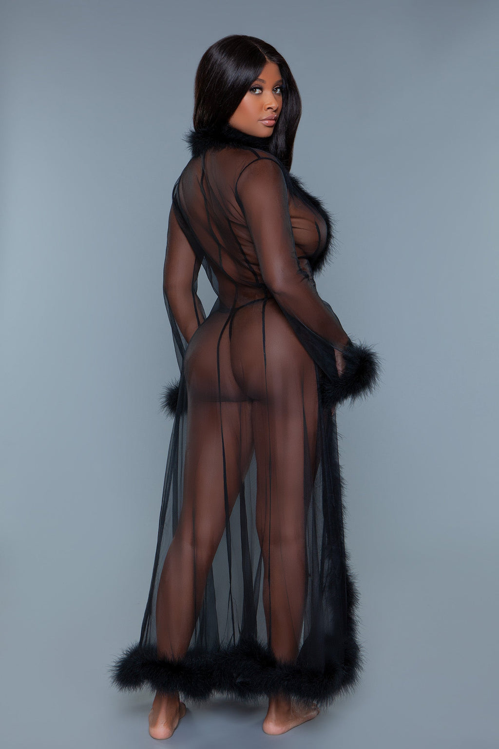Love Spark Cove | Intimate Apparel, Pleasure Shop & Free Shipping BW1650 Marabou Robe — product on model