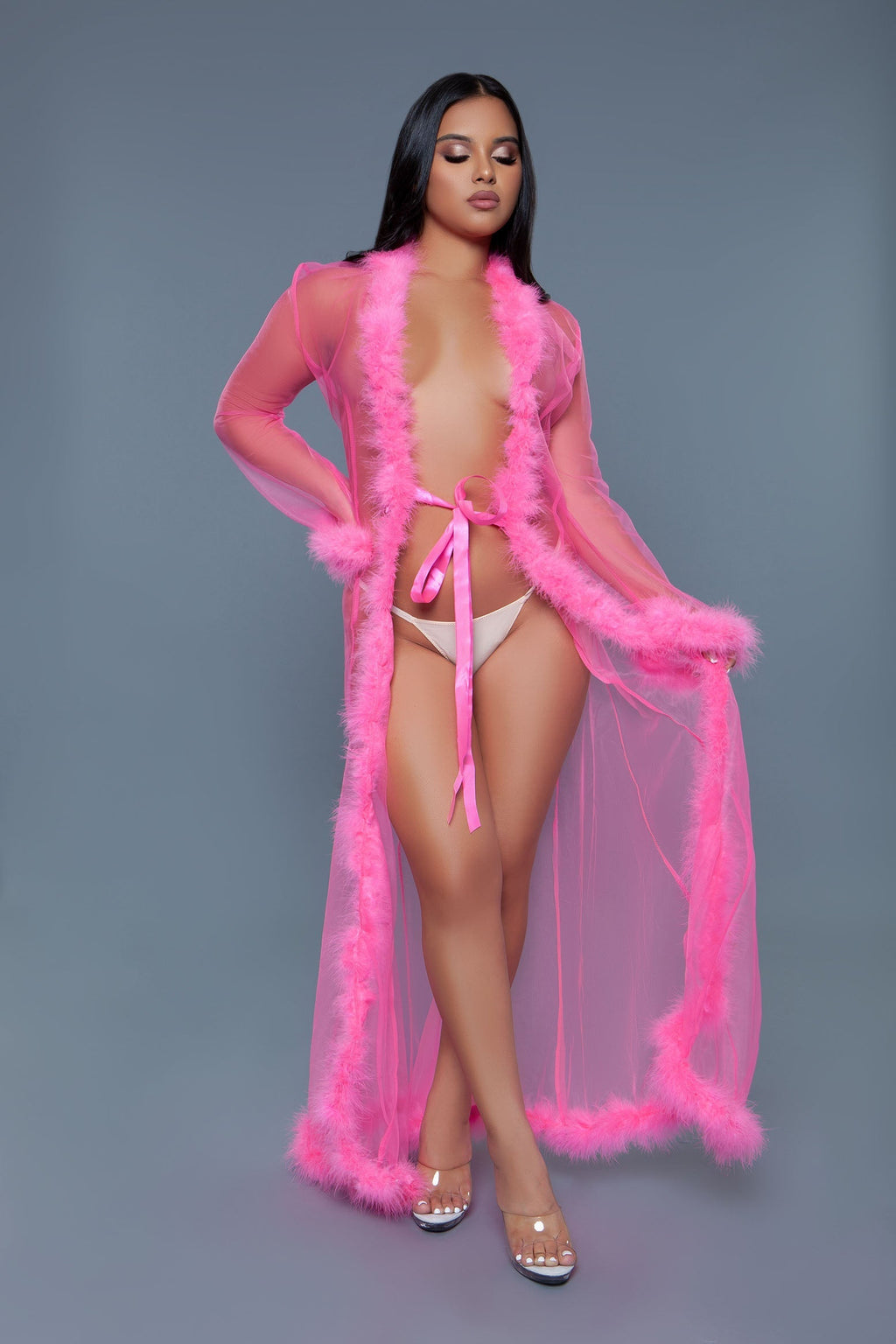 Love Spark Cove | Intimate Apparel, Pleasure Shop & Free Shipping BW1650 Marabou Robe — in-use photo
