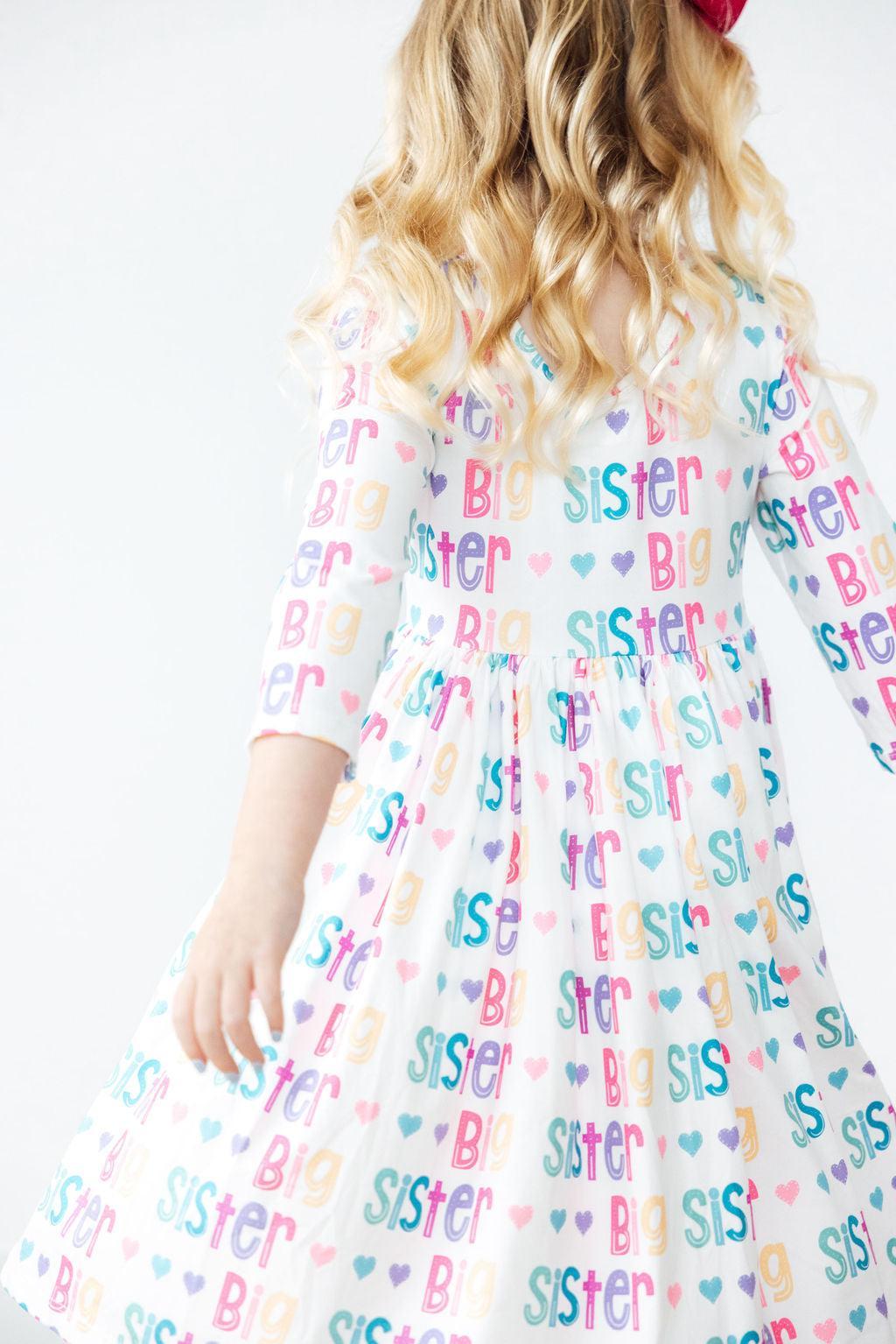 Mila & Rose ® Big Sister 3/4 Sleeve Pocket Twirl Dress — main product shot