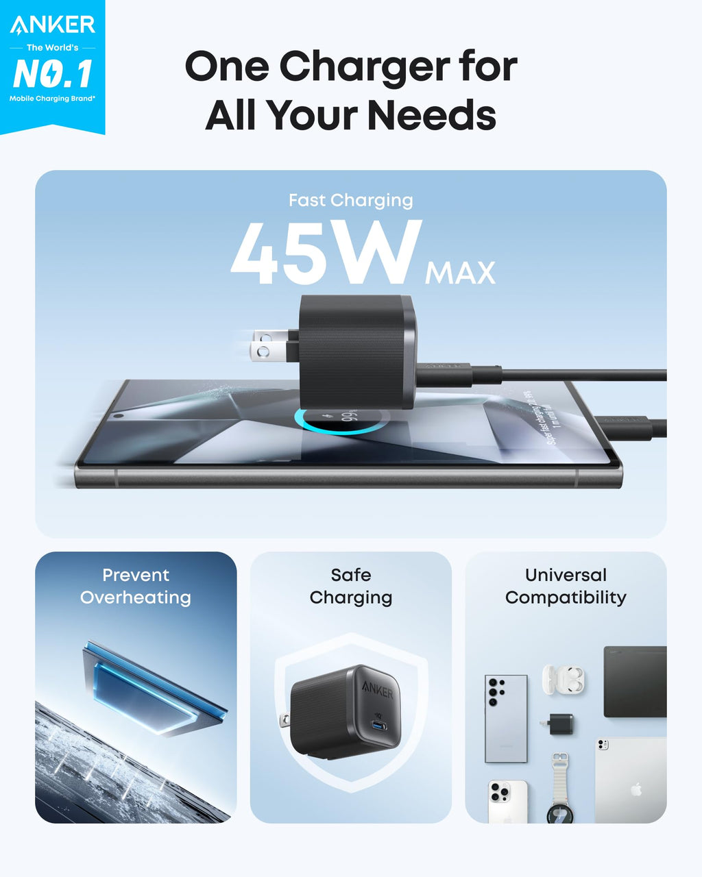 Anker Nano Charger (45W) with USB-C to USB-C Cable, view 2