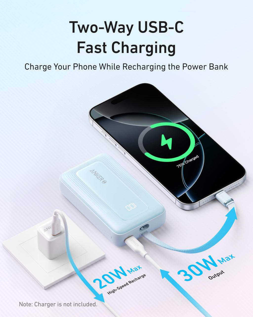 Anker Zolo Power Bank (10K, 30W) with a 5.4-inch (13.7 cm) built-in USB-C cable., view 5