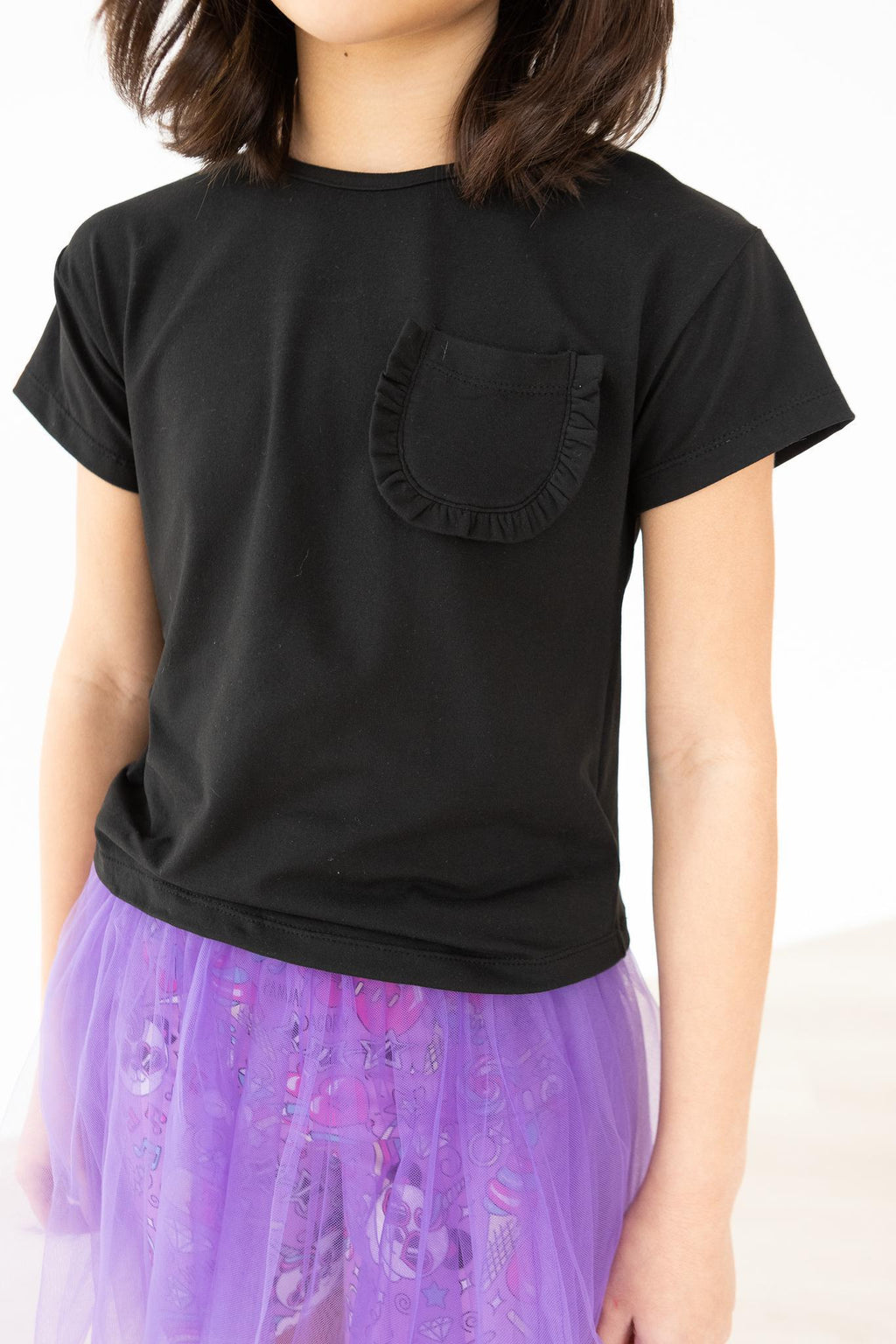 Mila & Rose ® Black Ruffle Pocket Tee — back view