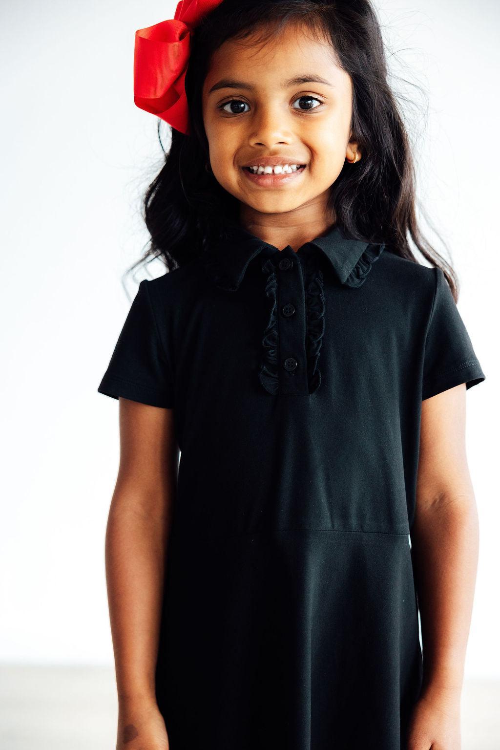 Mila & Rose ® Black S/S Polo Dress — detail close-up
